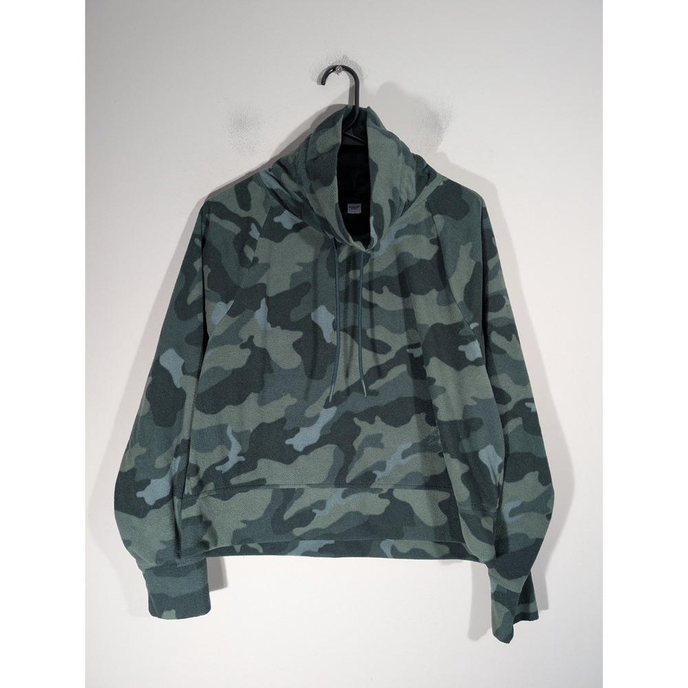 Old Navy Womens Green Camo Mock Neck Cropped Sweatshirt Sz L Sports Activewear